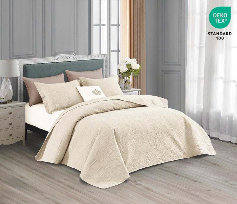 CHIXIN Quilt King Size - Damask Paisley Bedspread Coverlet Set - Classic & Gorgeous Style Bedding Cover, Ultrasonic Quilting, Reversible, Lightweight, 4 Piece, Ivory - Image 2